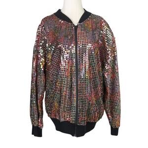 Vintage 80s Jeri Marque Sequin Mirror Iridescent Rainbow Bomber Jacket M